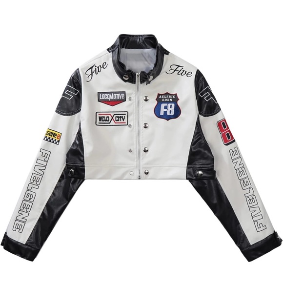 Aelfric Eden Womens Leather Jacket Cropped Motorcycle Biker Bomber Racing Jacket - Picture 2 of 10